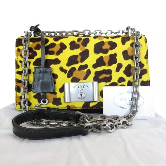 Auth PRADA Shoulder Bag Yellow x Brown x Black Pony Hair - Picture 1 of 13